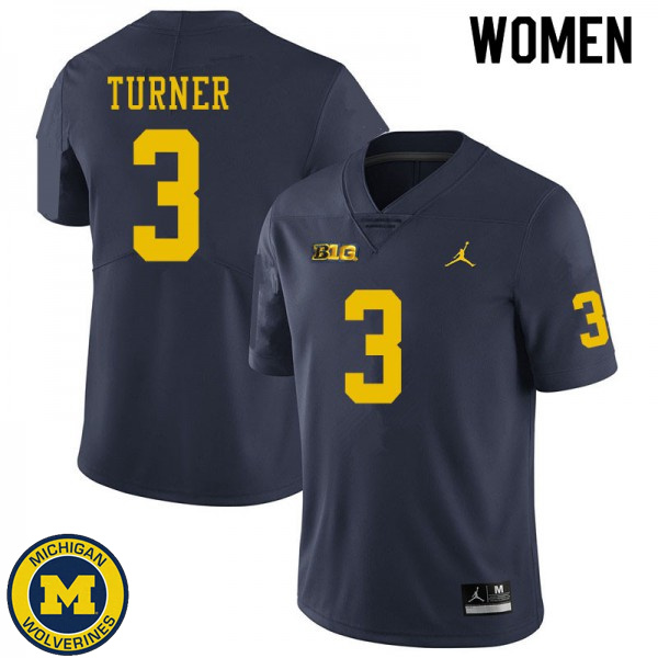 Womens University of Michigan #3 Christian Turner Navy NCAA Football Jersey